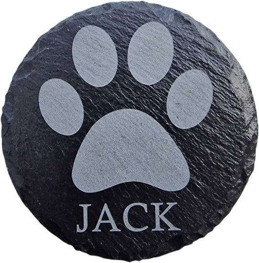 Personalised Slate Coaster - PAW PRINT - Round