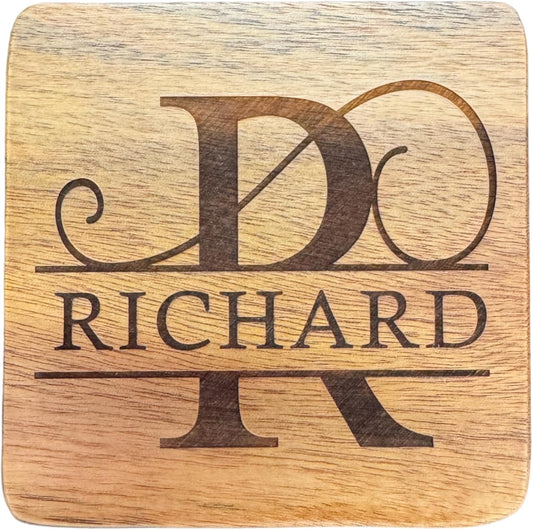 Personalised Wood Coaster - Monogram Initial - Square